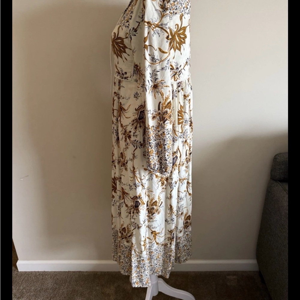 Boho floral midi dress cream/ mustard long sleeve sz sm fairy - Picture 3 of 6